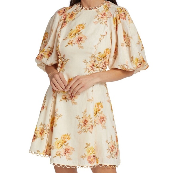 Zimmermann Rosa Linen Floral Minidress Size 2 US 8 - Picture 3 of 11